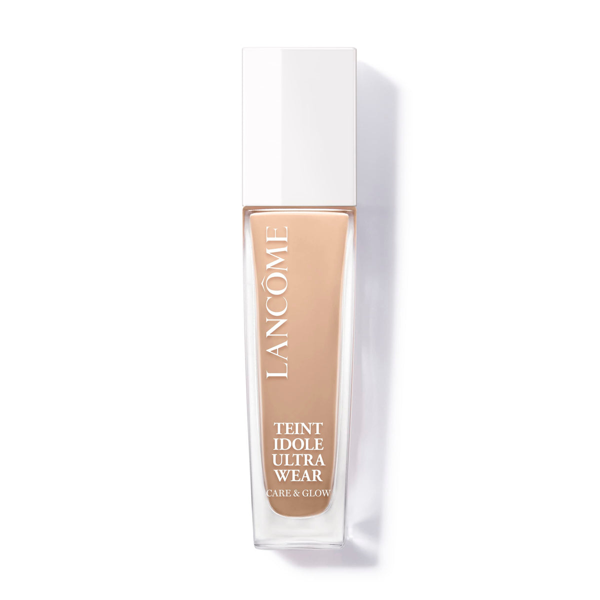 Lancôme Teint Idole Care Glow bottle with pump for easy, hydrating application.