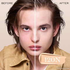 Lancôme Teint Idole Ultra Wear 120N swatch on fair skin with neutral-peach undertones.