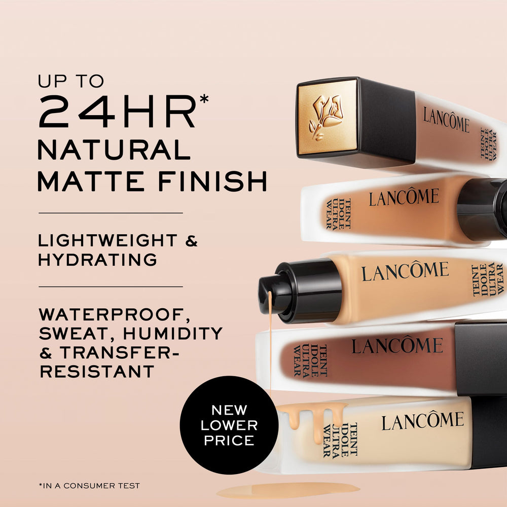Lancôme Teint Idole Ultra Wear swatches 135N show neutral-peach undertones for a flawless match.