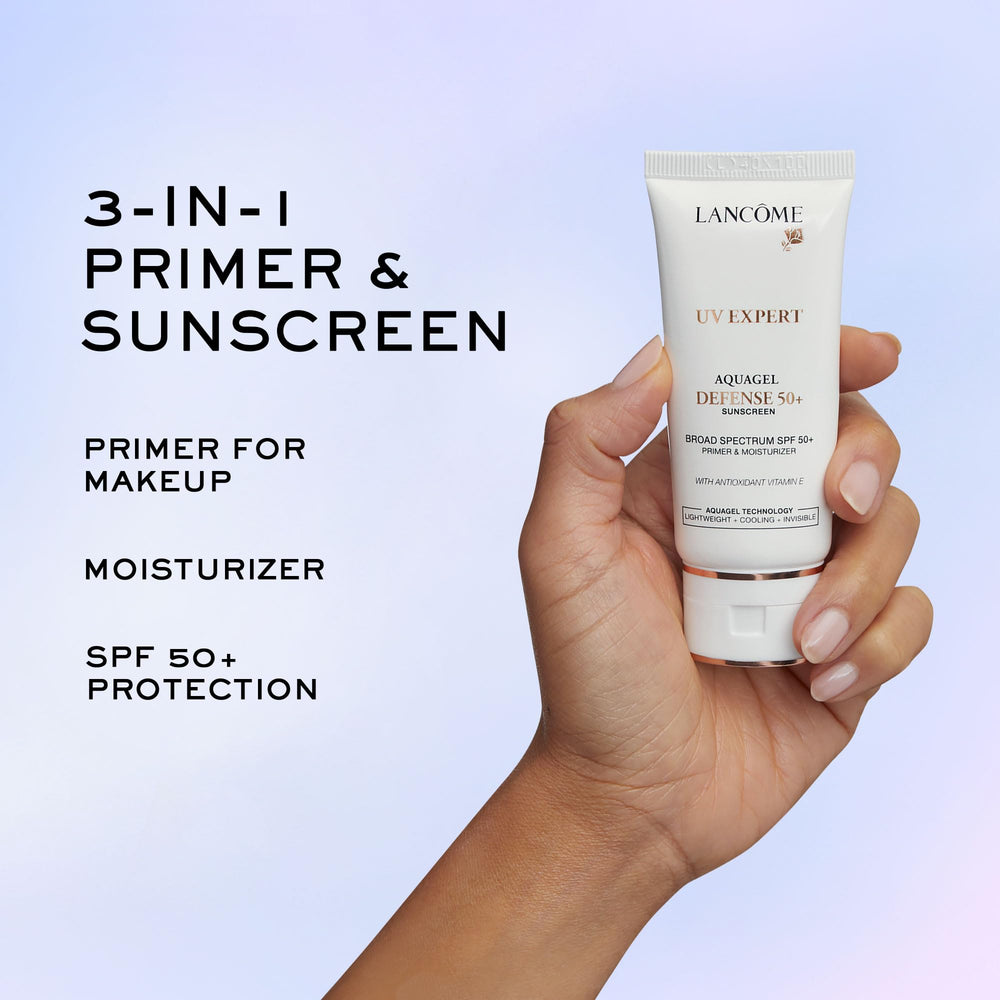 Lancôme UV Expert Defense Aquagel texture demonstrated for fast absorption.