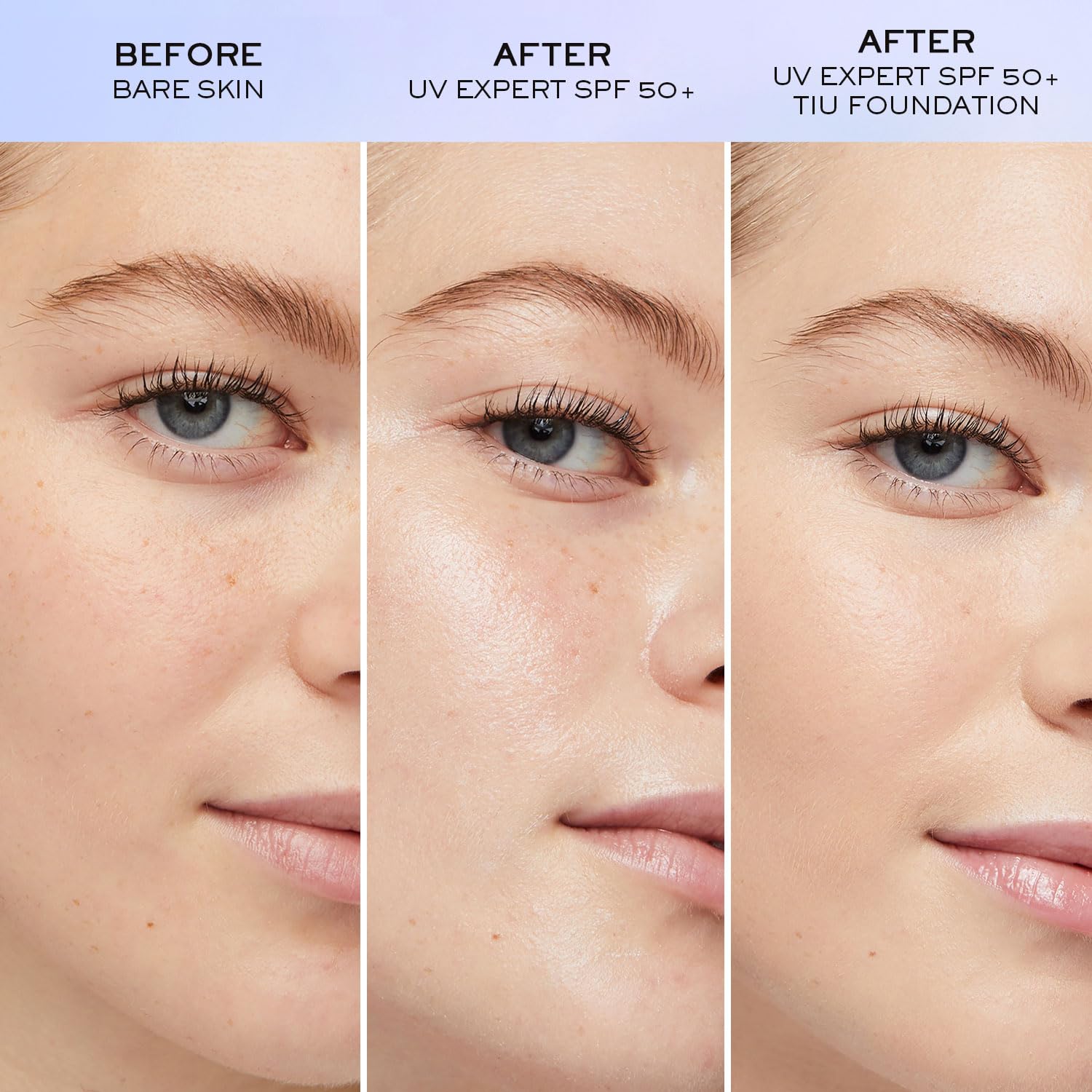 Lancôme UV Expert Defense used as primer under makeup for smoother finish.