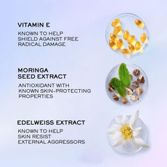 Lancôme UV Expert Defense product image showing gel-to-water application on skin.