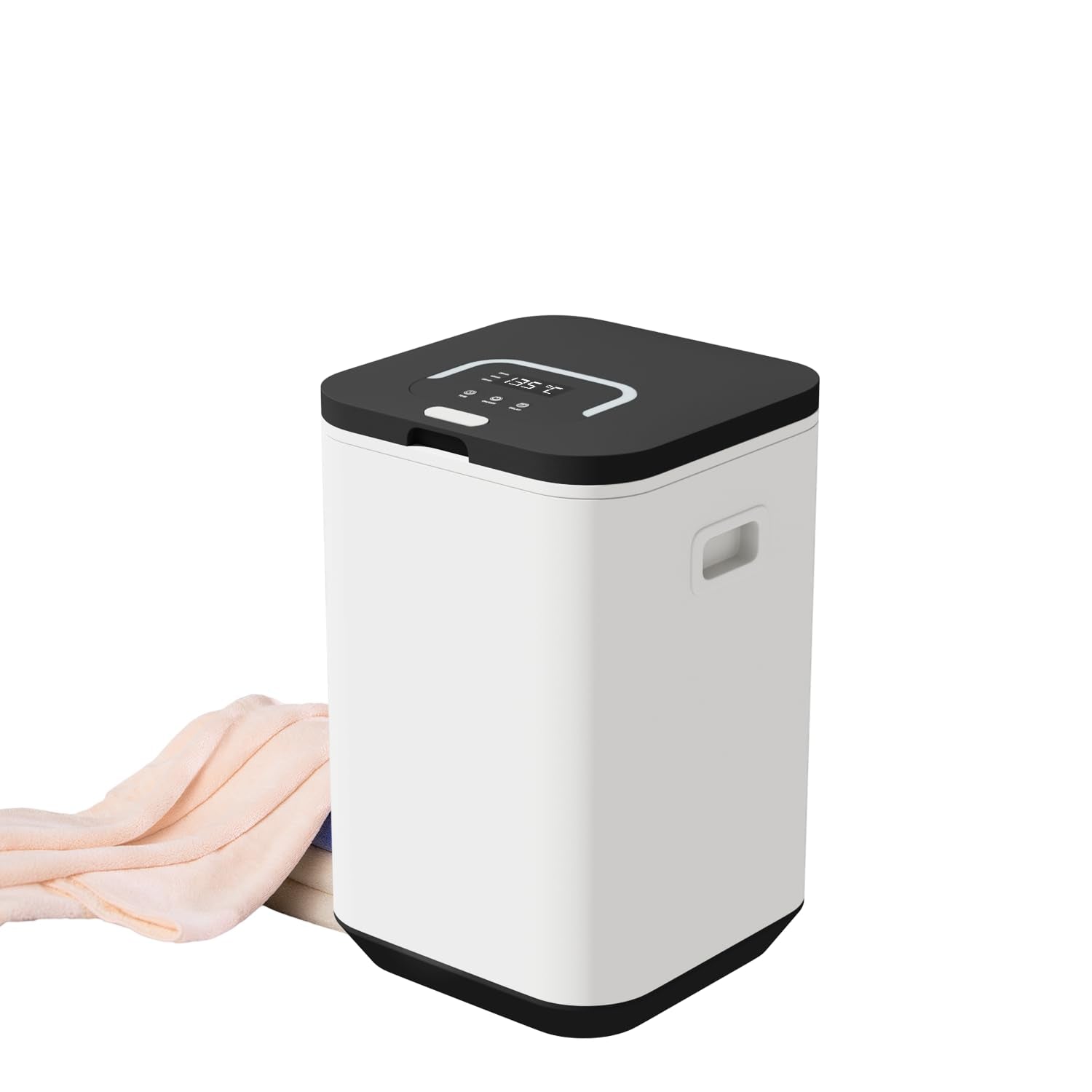 LANDNOR Large Towel Warmer Bucket capacity shows two towels ready for post-shower warmth.