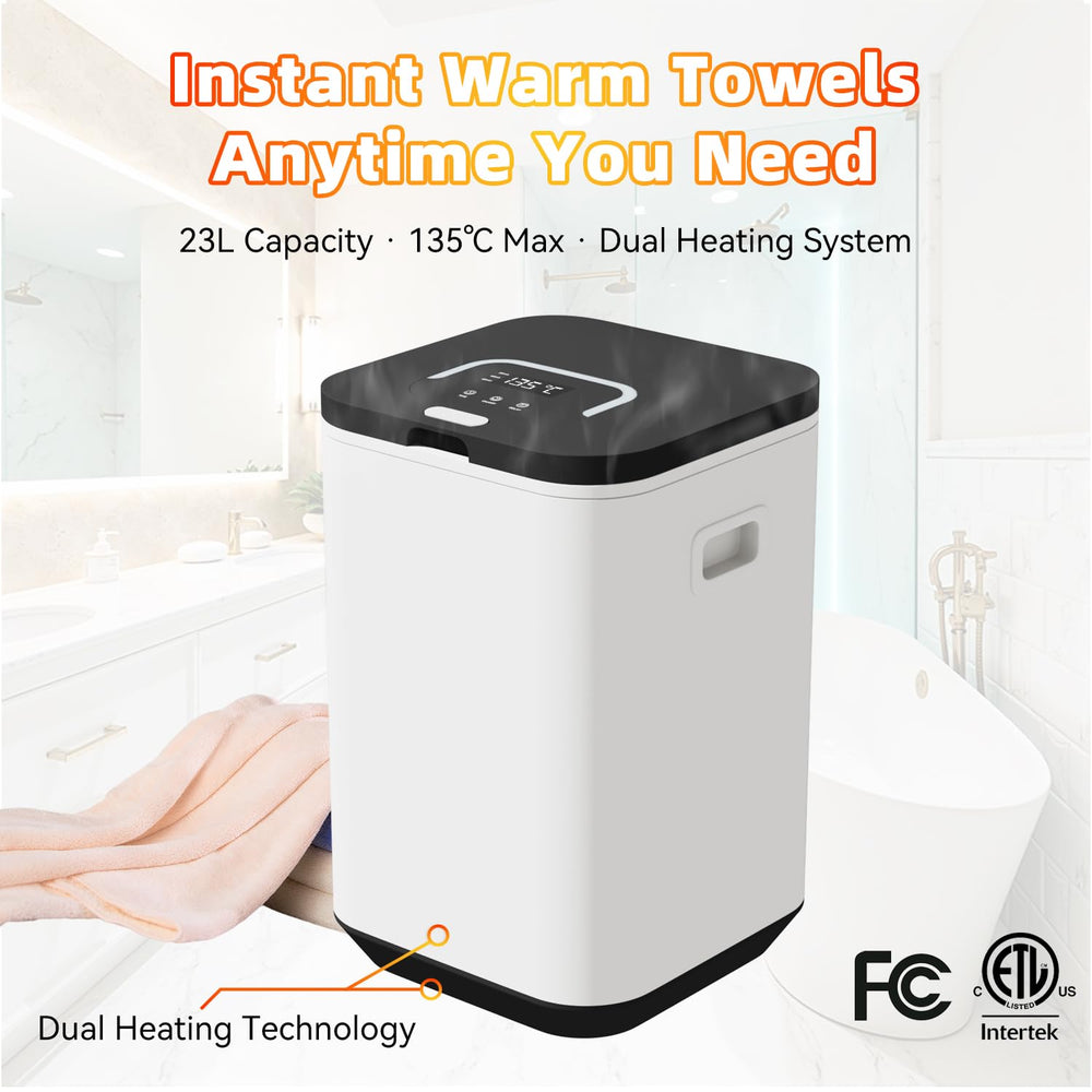 LANDNOR Towel Warmer Bucket rapid-heat demonstrates towels warming in under a minute.