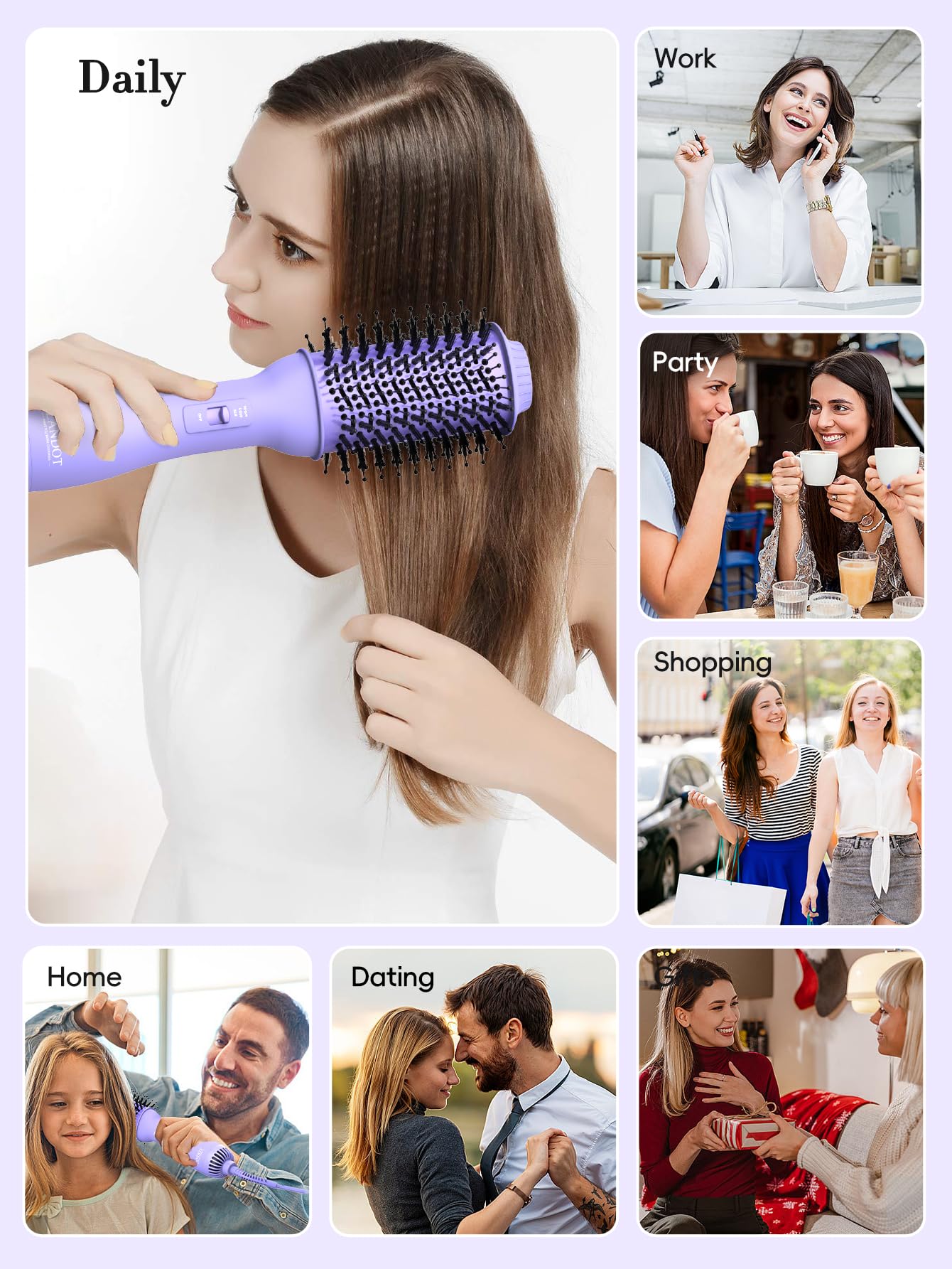LANDOT 4-in-1 blow dryer brush root-lift action adds body without tugging.
