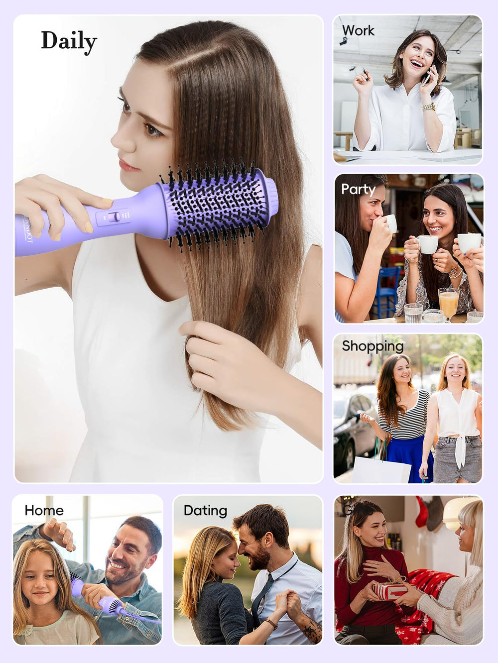 LANDOT 4-in-1 blow dryer brush root-lift action adds body without tugging.