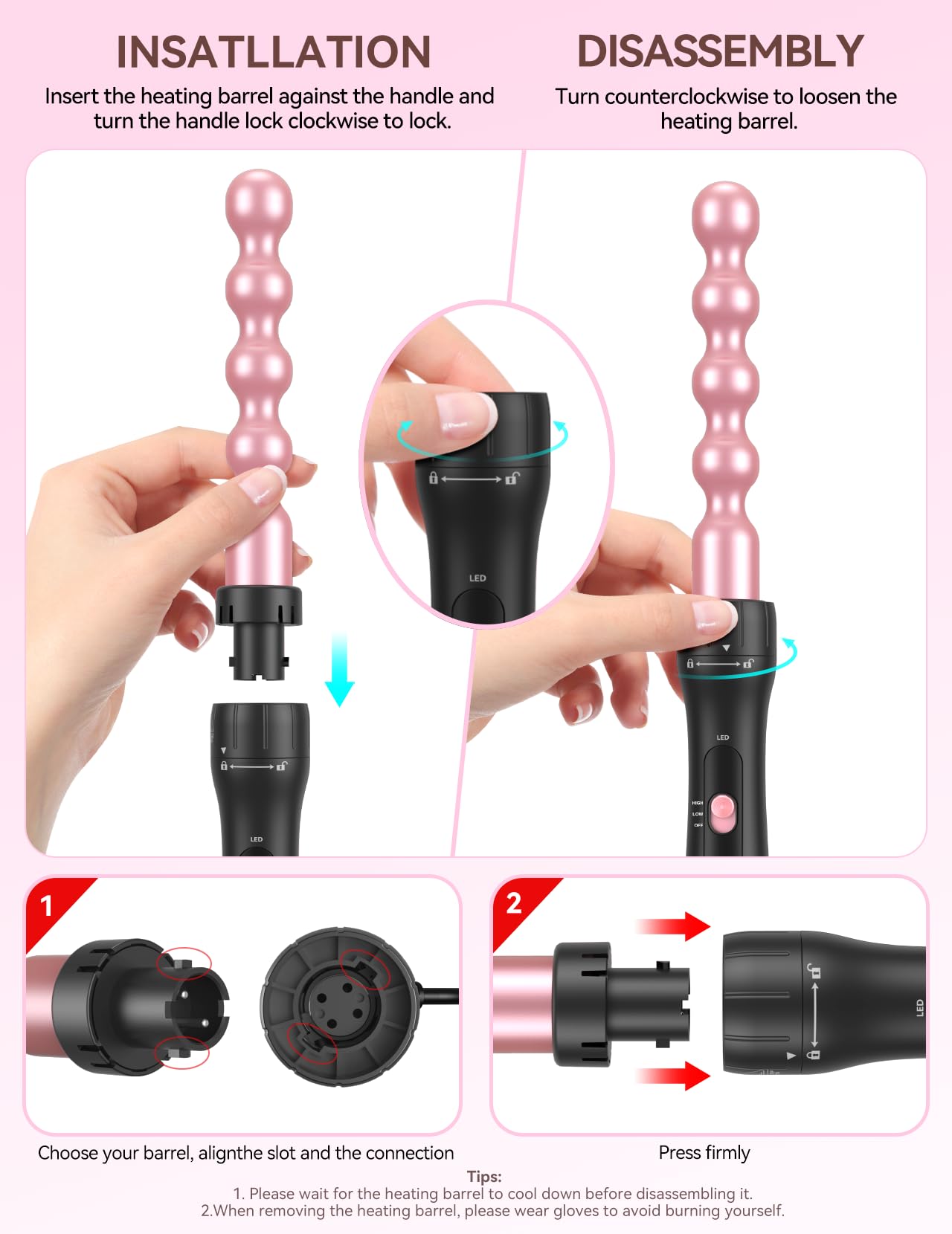 LANDOT 5-in-1 curling wand 25mm barrel for bouncy, uniform curls with shine.