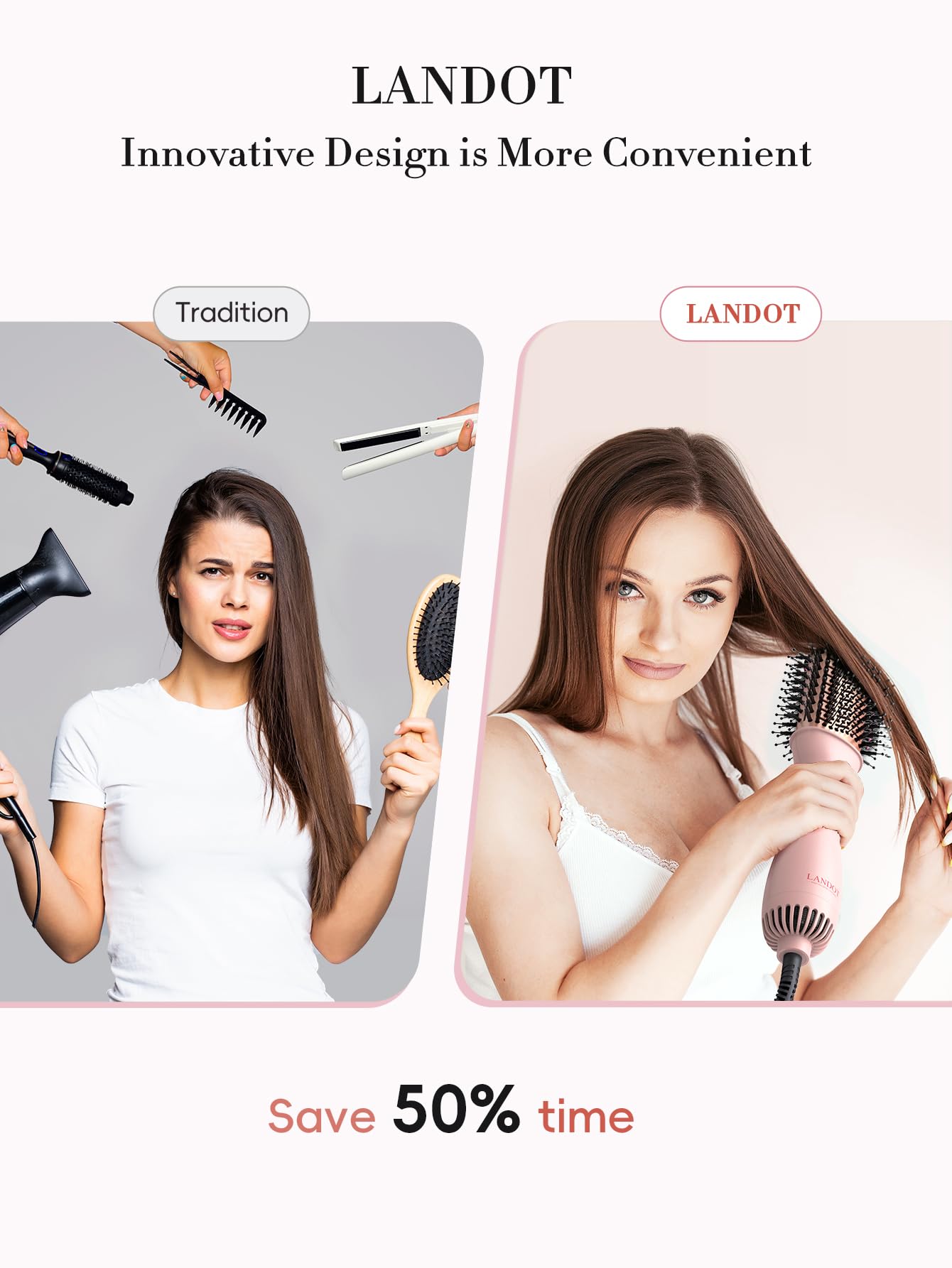 LANDOT nylon pin detangling bristles help smooth tangled hair quickly.