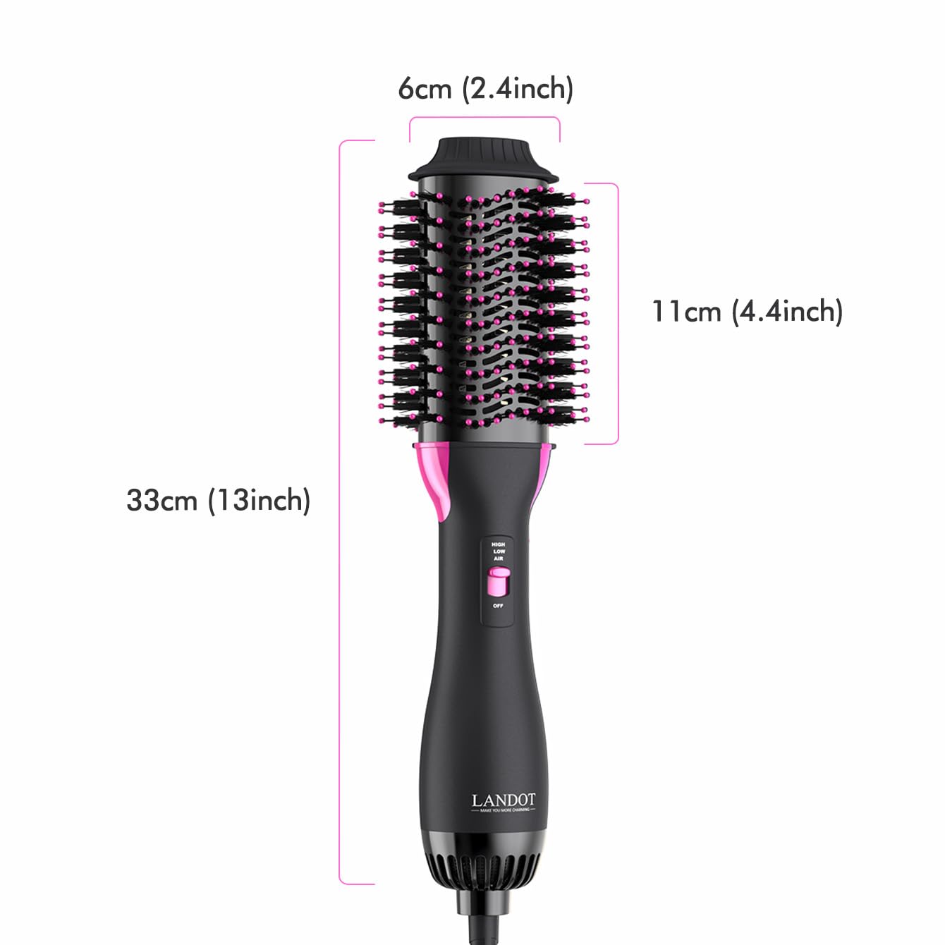 LANDOT hair dryer brush drying-progress scene shows quick-dry capability and volume boost.