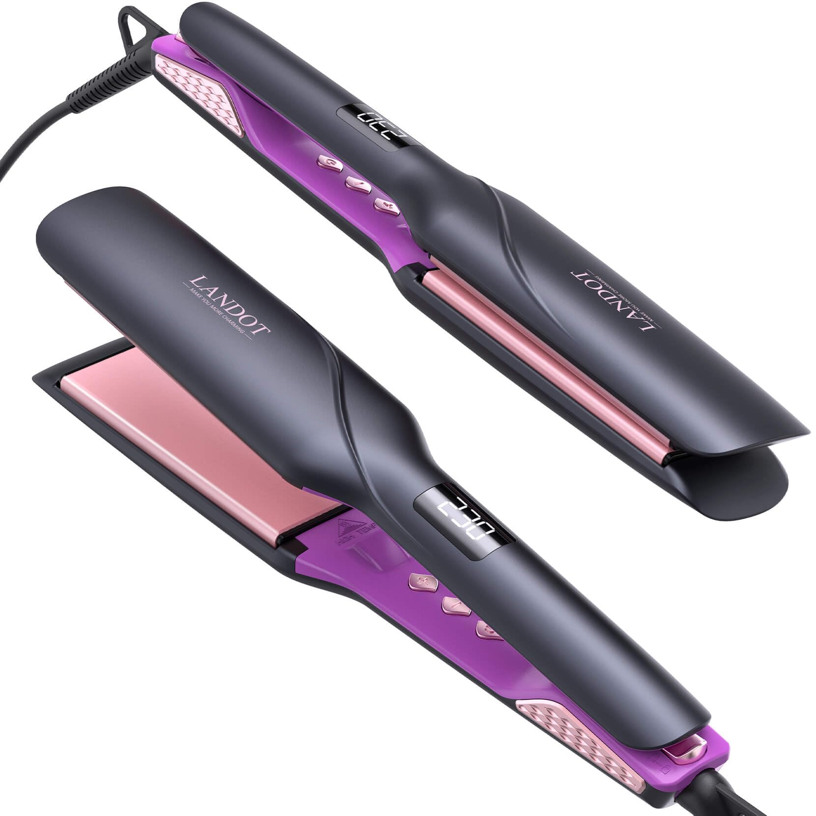LANDOT Wide Flat Iron plate close-up for smooth glide and frizz control