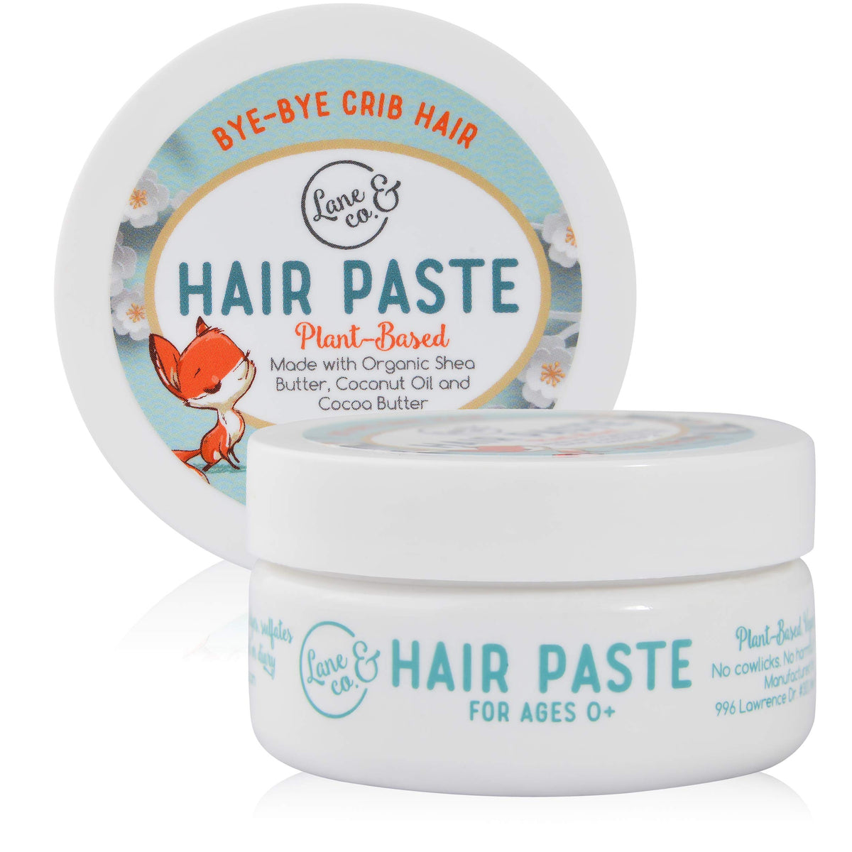 LANE & CO Hair Paste tub front; plant-based styling for gentle, kid-friendly hold.