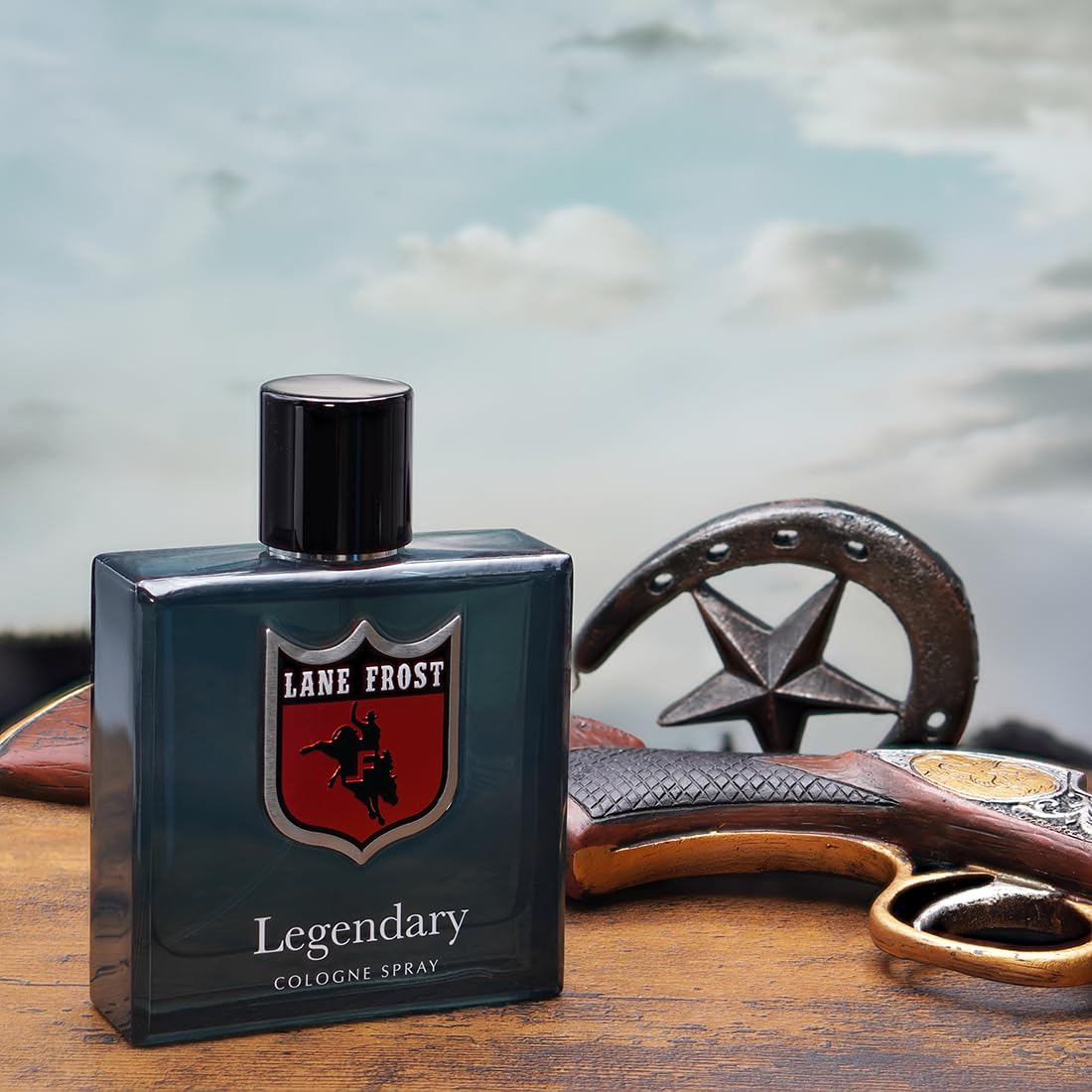 Lane Frost Legendary Cologne woodsy scene highlighting cedarwood and cashmere woods for rugged evenings