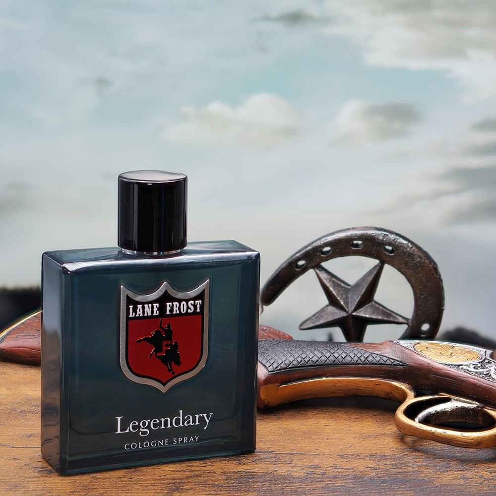 Lane Frost Legendary Cologne woodsy scene highlighting cedarwood and cashmere woods for rugged evenings