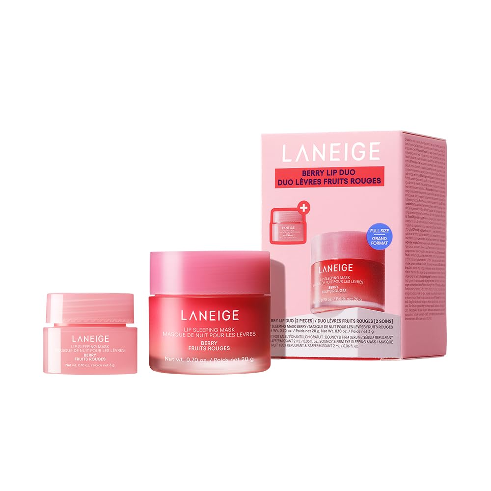 LANEIGE berry duo front packaging showing full and mini jars for easy hydration