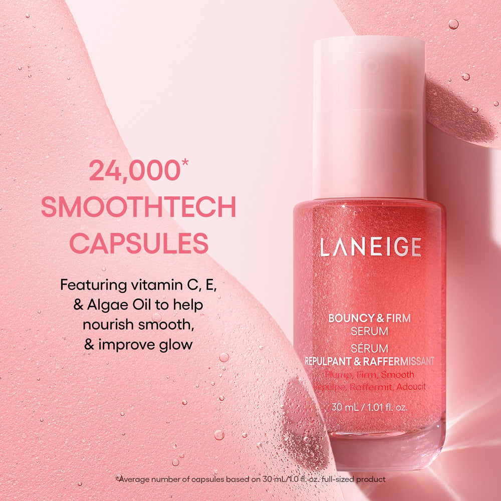 LANEIGE applying serum under-eye with fingertip, demonstrates gentle firming