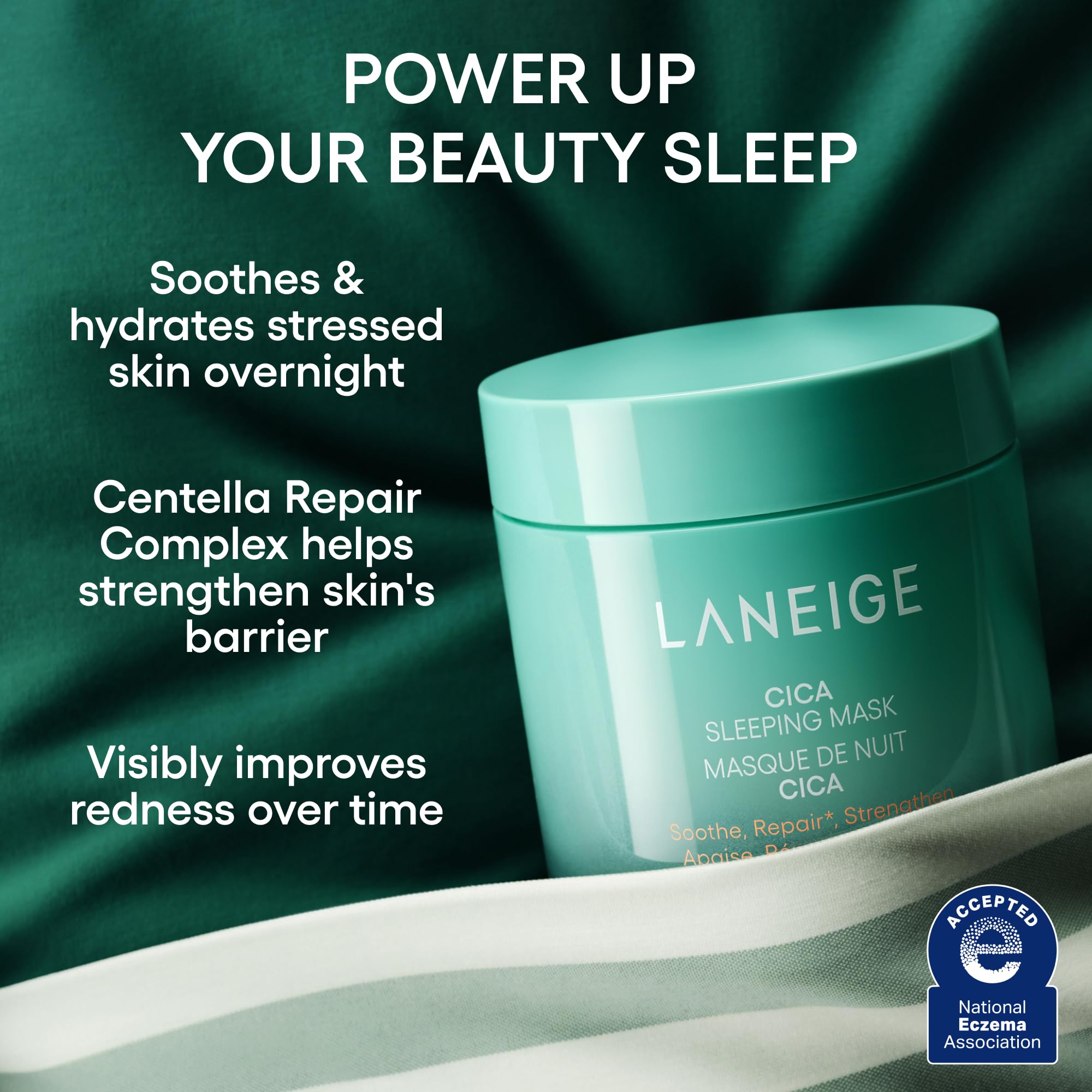 LANEIGE open lid revealing smooth cream for overnight nourishment