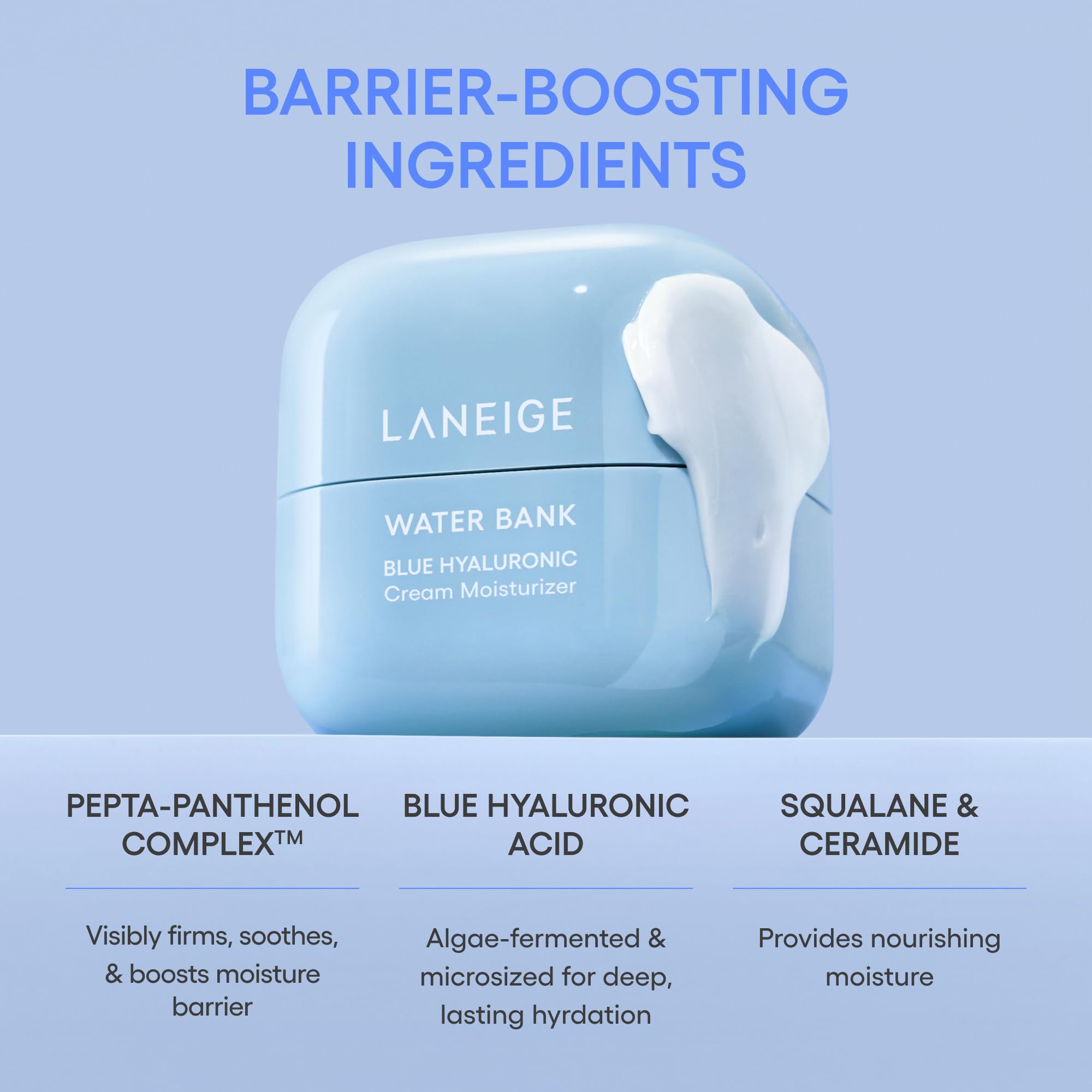 LANEIGE cream being applied to cheek showing smooth hydration benefit