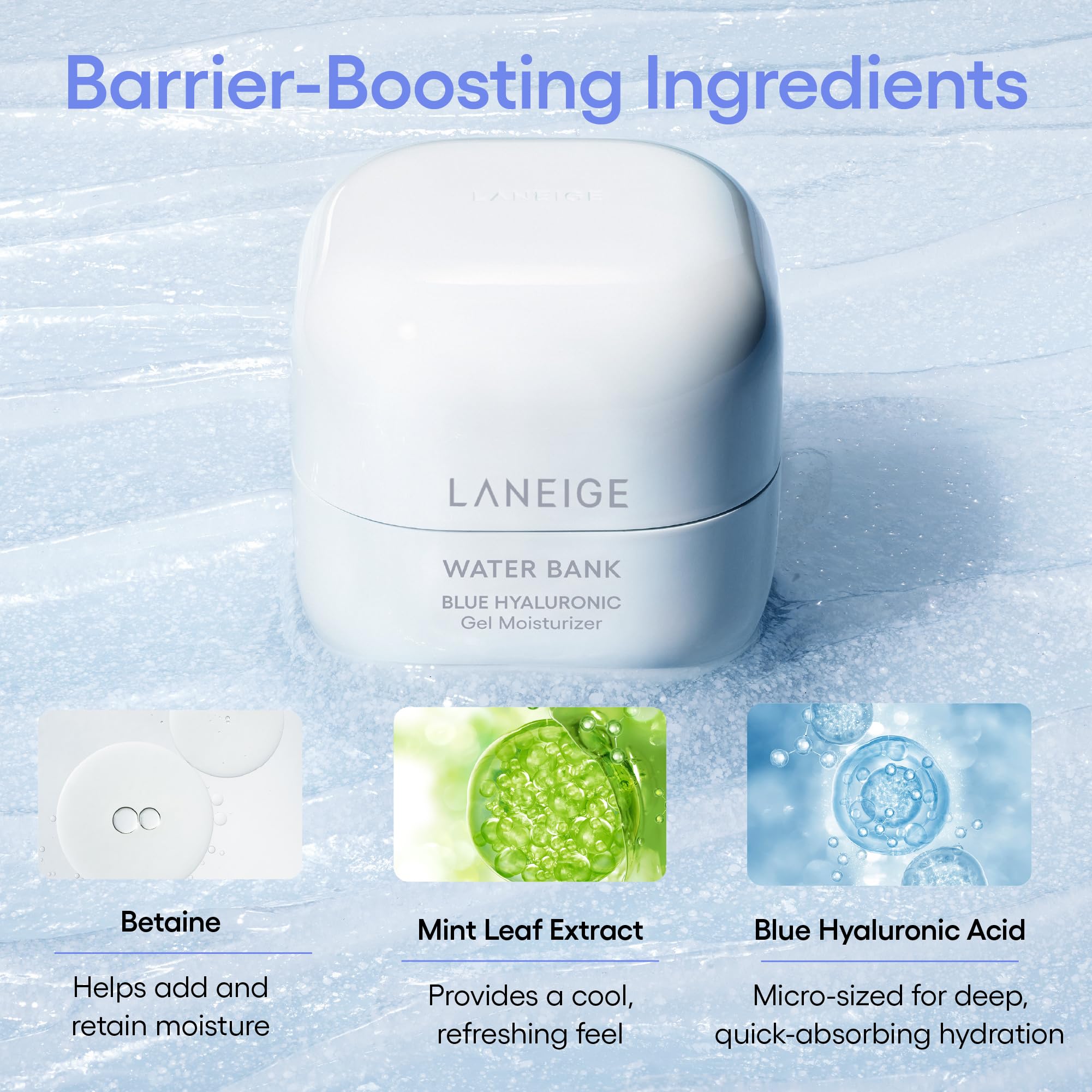 LANEIGE gel applied on hand demonstrating lightweight, fast-absorbing finish