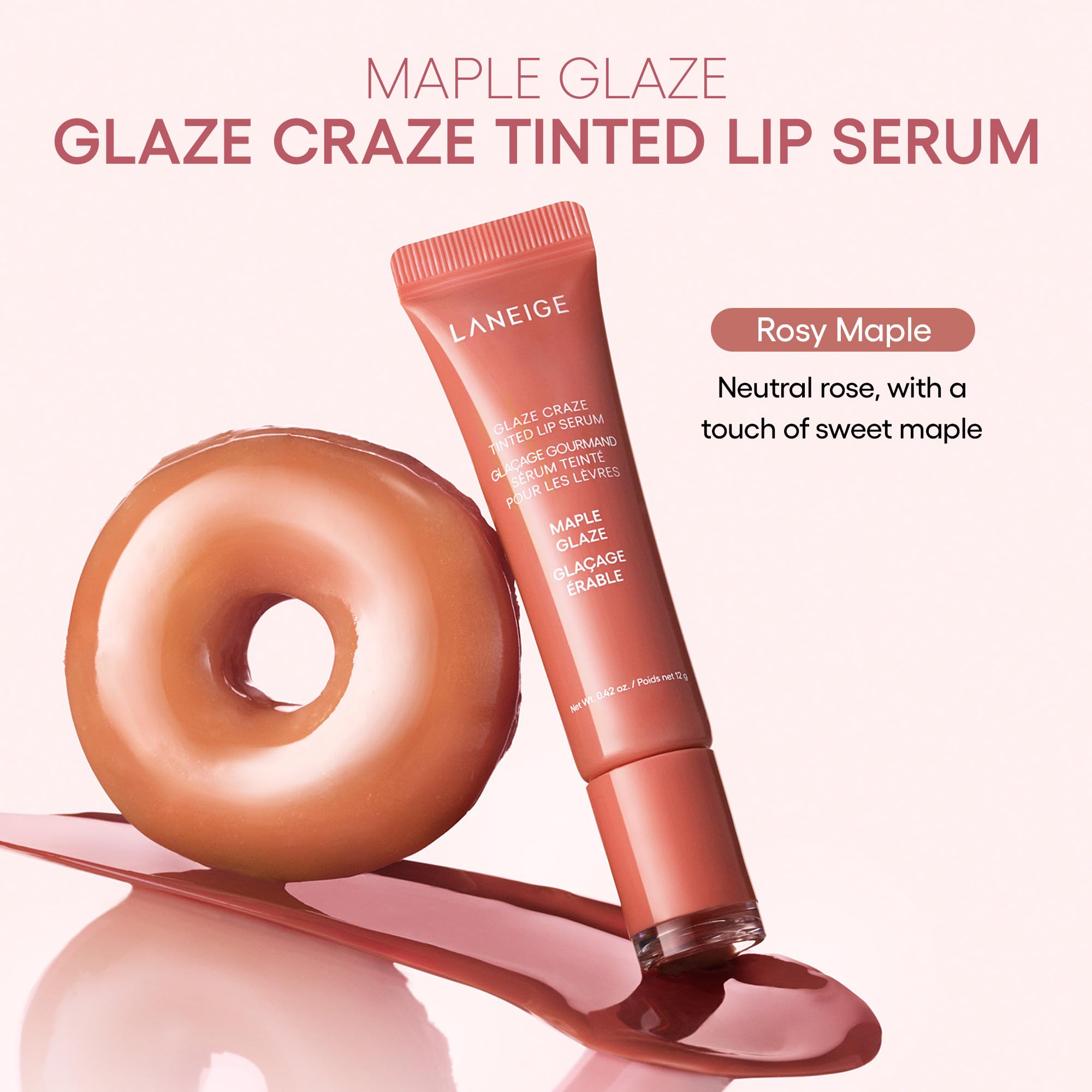 LANEIGE Maple Glaze over lip liner showing defined edges and enhanced wear
