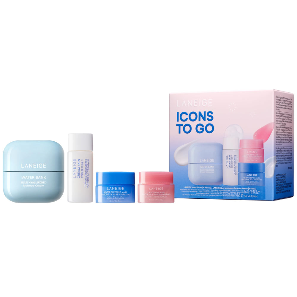 LANEIGE icons to go set flatlay showing all four products and travel convenience