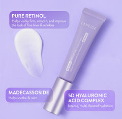 LANEIGE ingredients collage showing retinol and 5D hyaluronic for firming benefit
