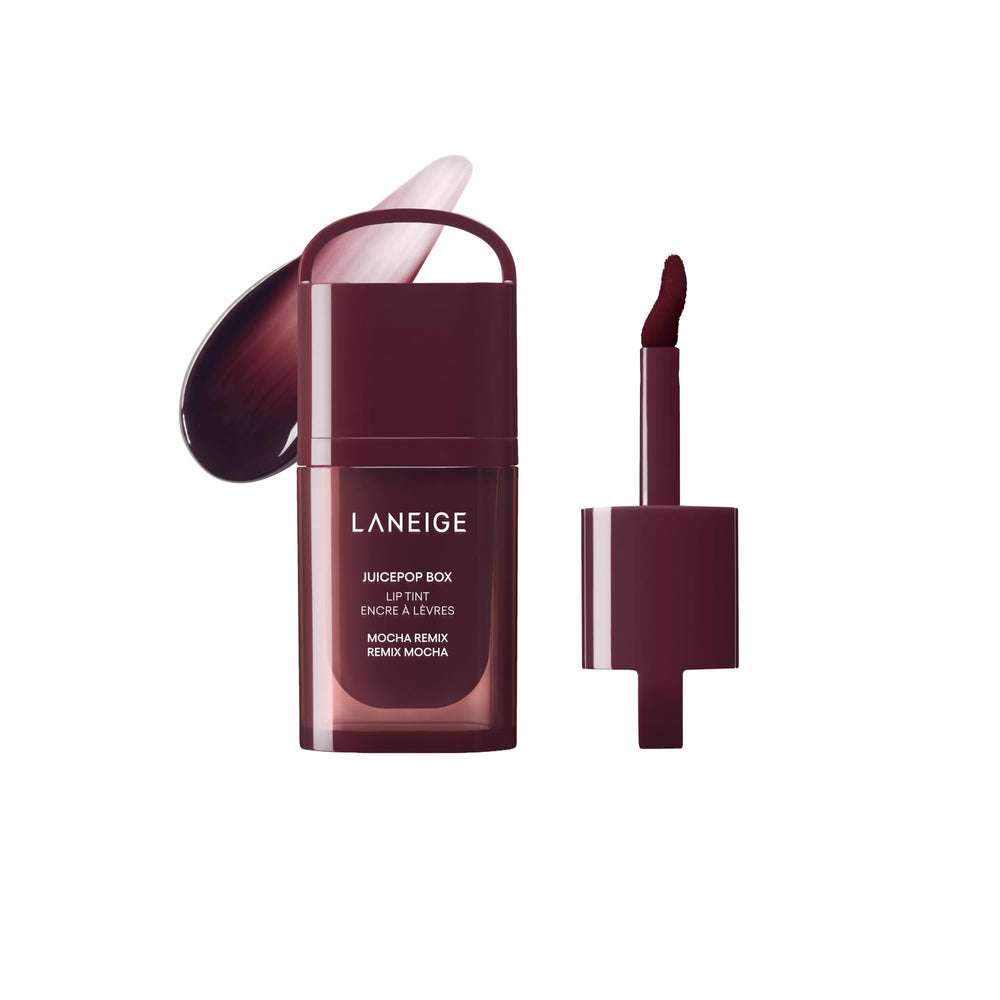 LANEIGE front packaging showing Mocha Remix shade and glossy finish benefit