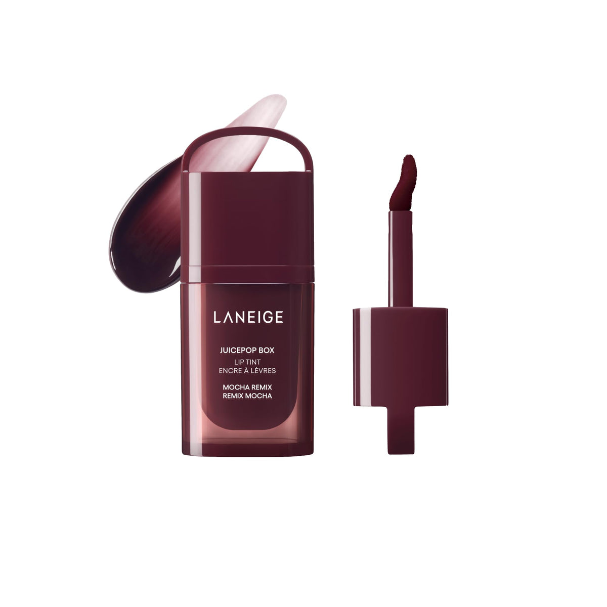 LANEIGE front packaging showing Mocha Remix shade and glossy finish benefit