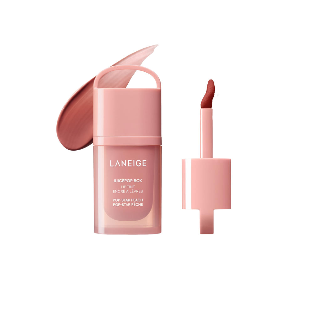 LANEIGE front packaging showing Pop-Star Peach tint and compact design benefit