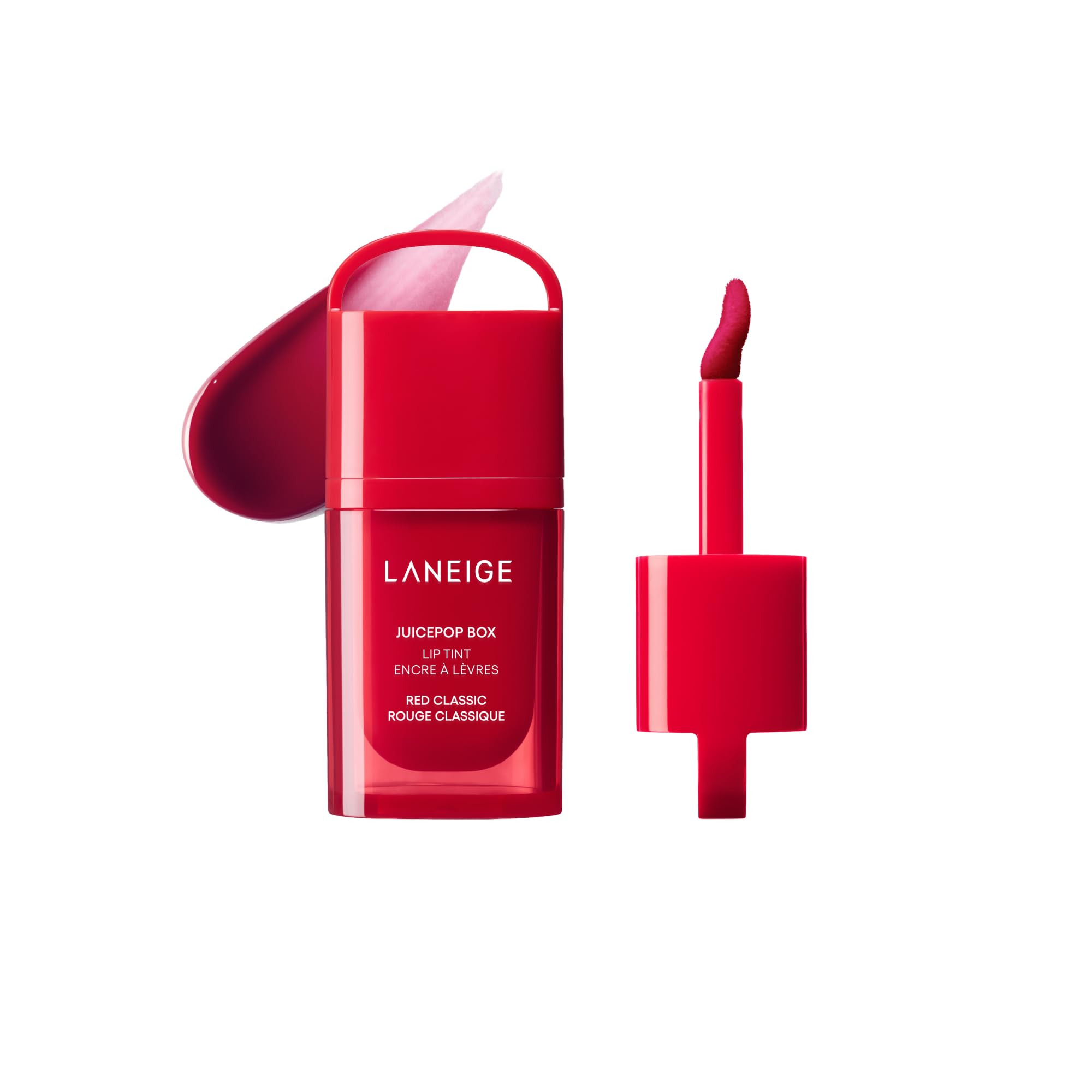 LANEIGE front packaging showing Red Classic tint and glossy finish benefit
