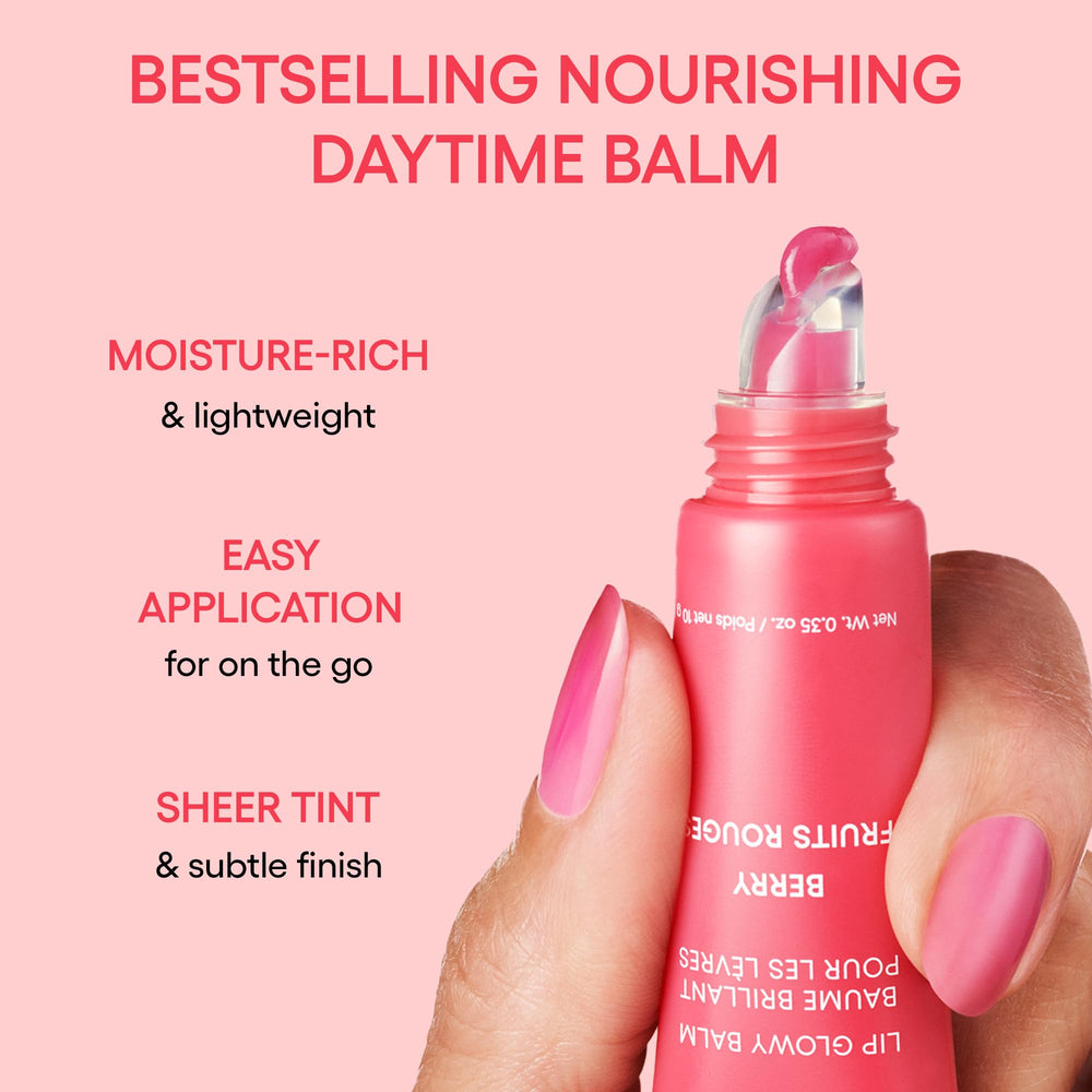 LANEIGE swatch on hand demonstrating sheer berry tint and hydrating, non-greasy finish