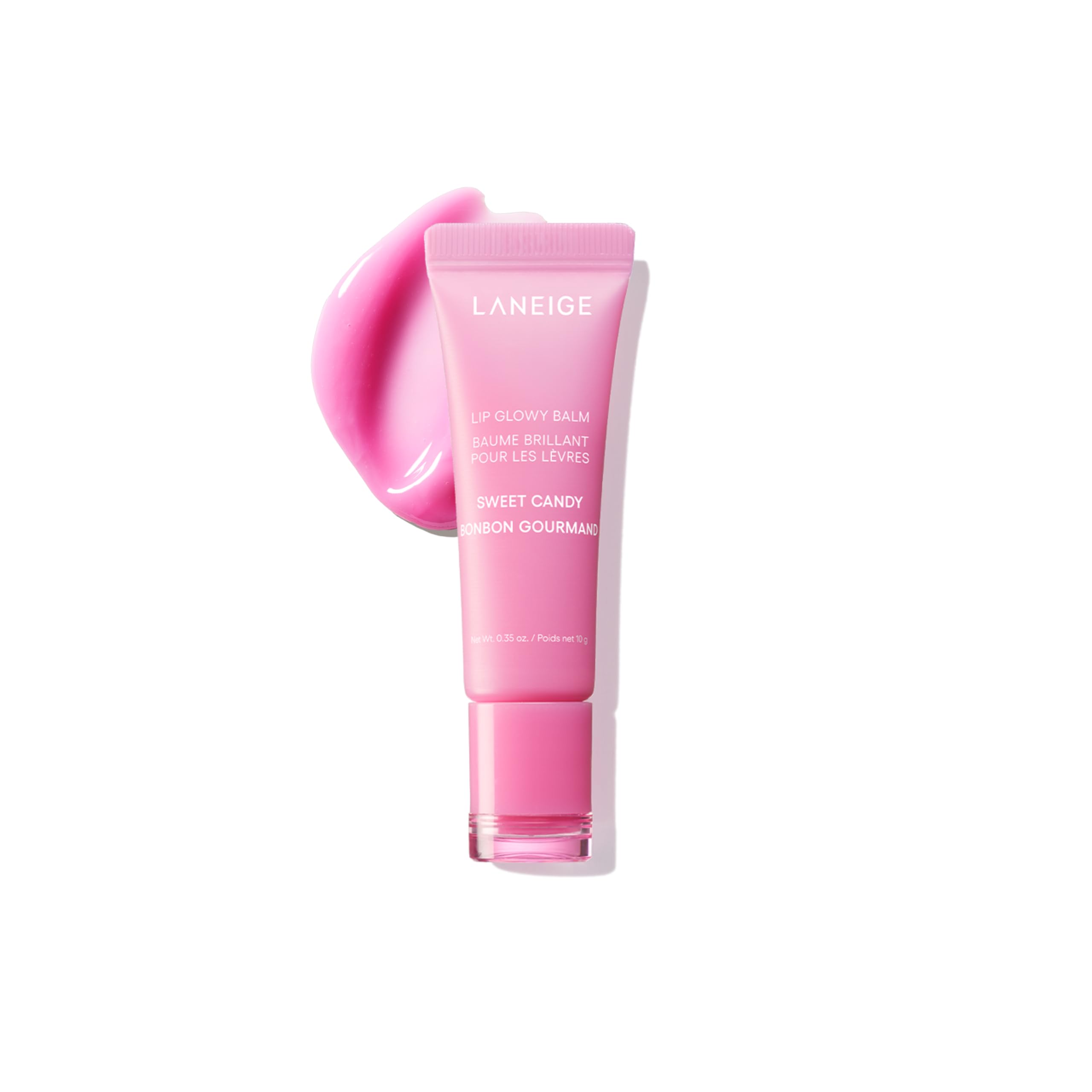 LANEIGE front packaging showing compact tinted balm and glossy finish benefit