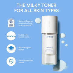 LANEIGE close-up of milky toner droplet texture highlighting smooth, lightweight moisturization