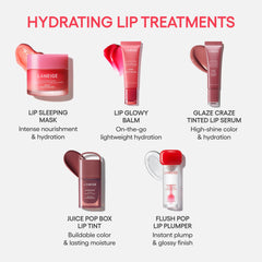 LANEIGE gloss on lips in lifestyle shot for natural plumped look