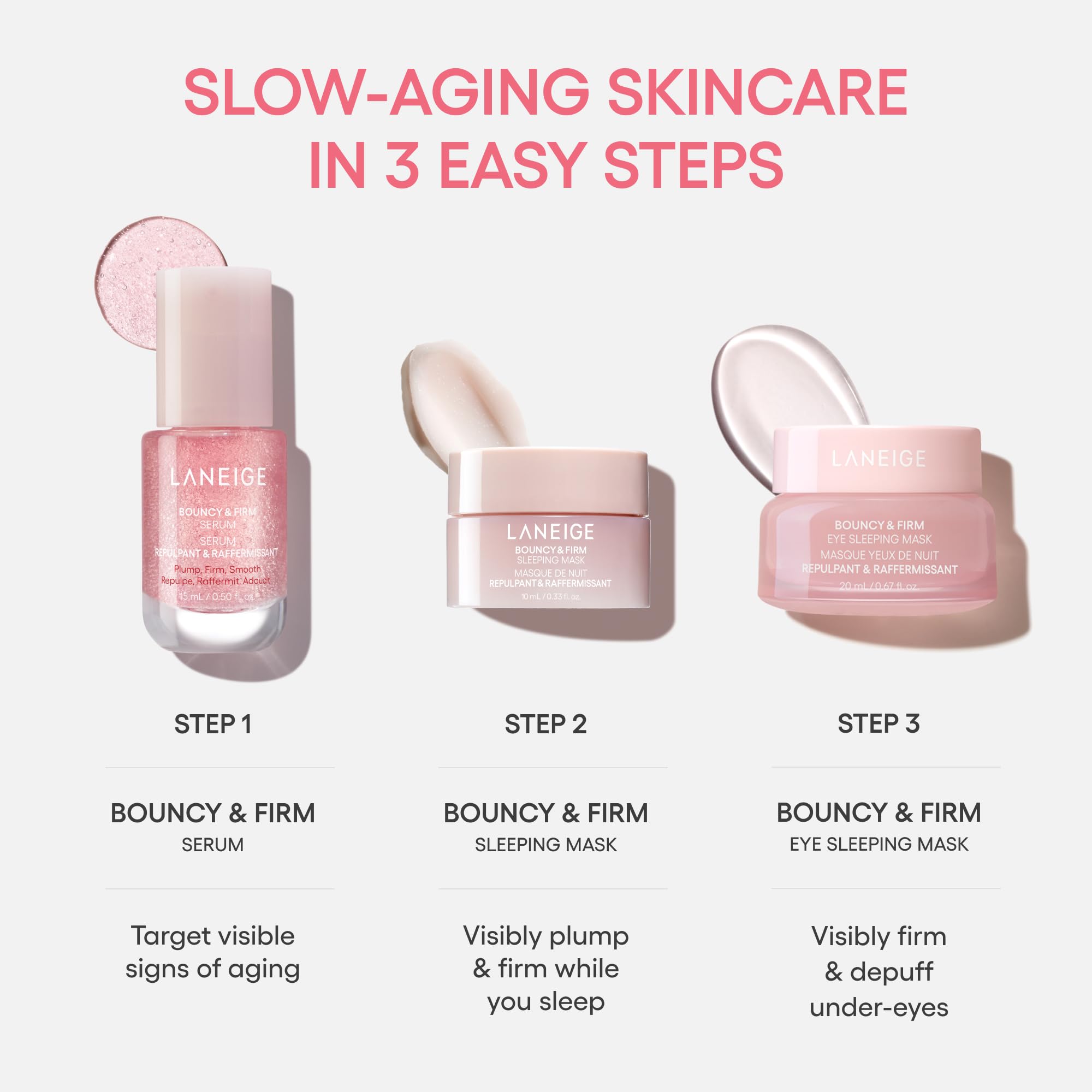 LANEIGE serum pump closeup highlighting quick-absorbing texture benefit