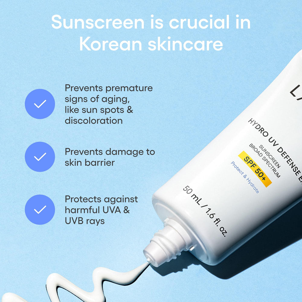 LANEIGE sunscreen on bathroom shelf conveying daily routine hydration