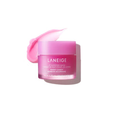 LANEIGE jar front view showing Sweet Candy label and compact design benefit: easy identification