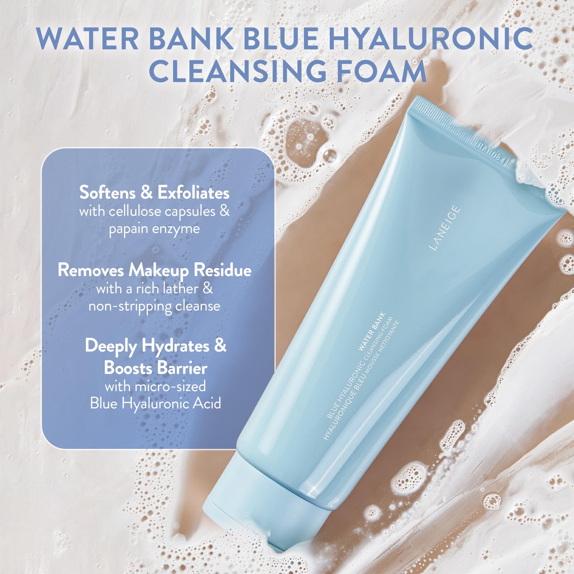 LANEIGE foam texture close-up showing creamy hydrating lather