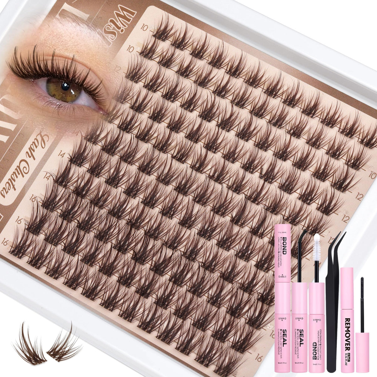 Lanflower Brown Lash Clusters Kit blends naturally for discreet volume.