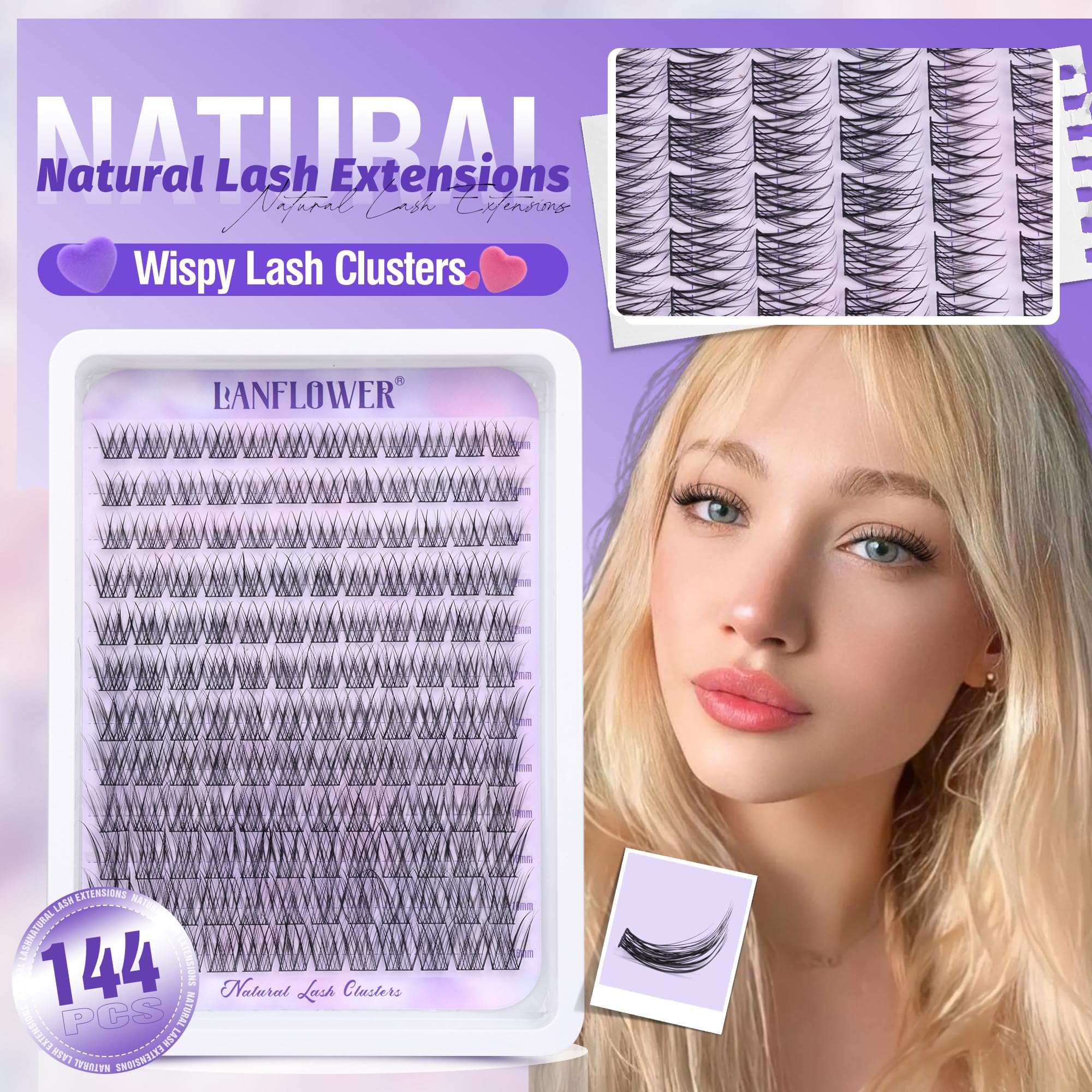 Lanflower C-curved lash clusters for gentle lift and natural look