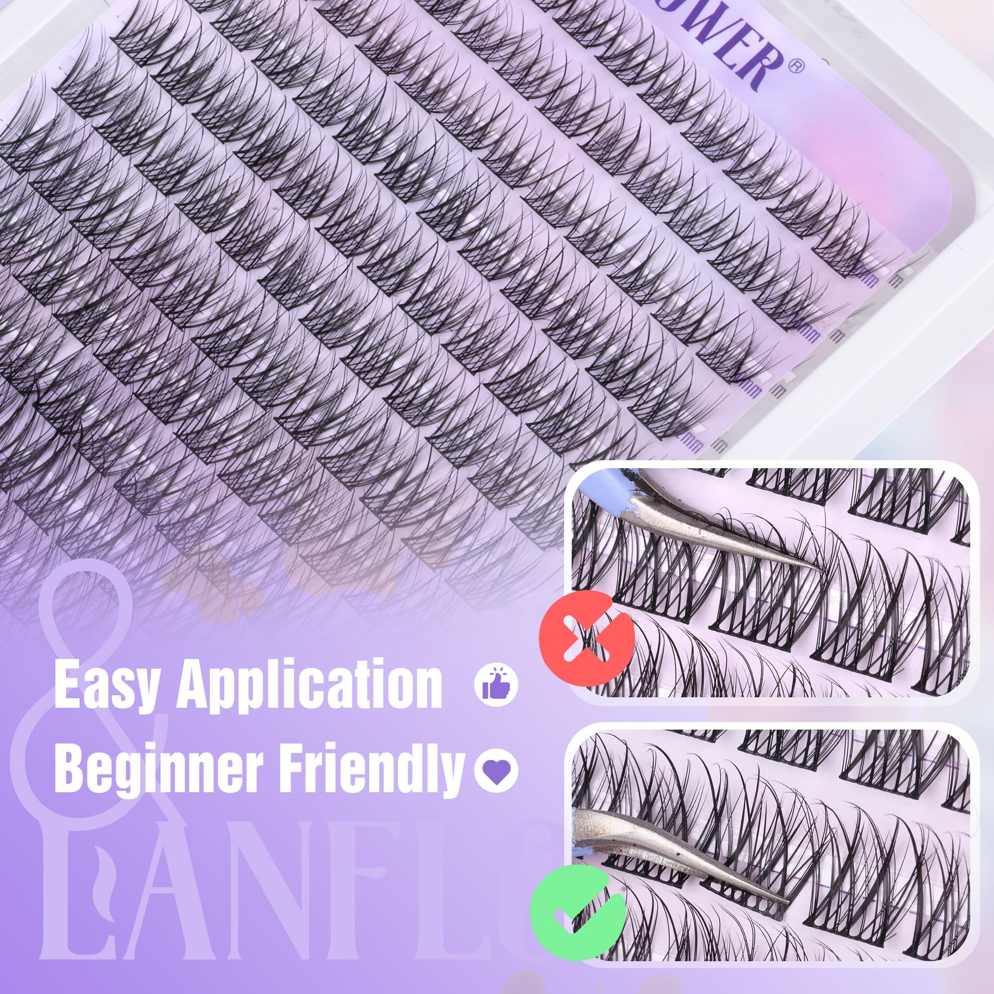Lanflower DIY lash extension process guides step-by-step home application.