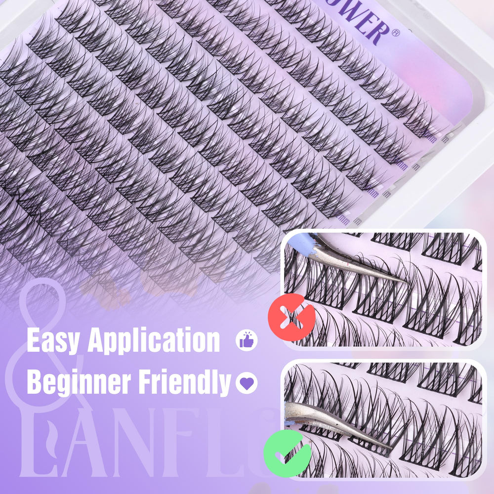 Lanflower DIY lash extension process guides step-by-step home application.