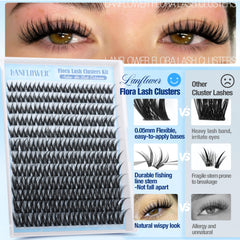Lanflower Flora Lash Clusters Kit curly D lashes enhance curl retention and definition.