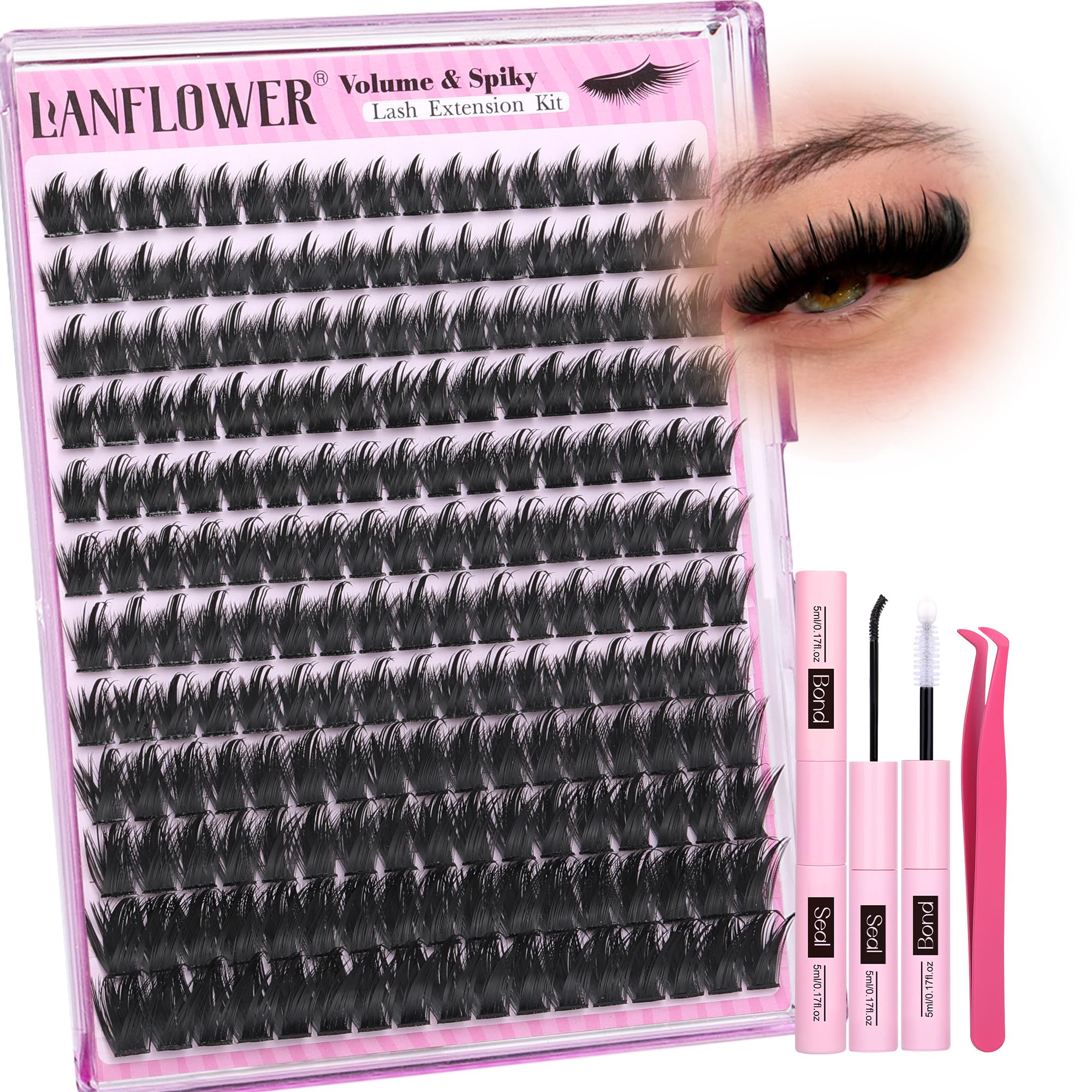 LANFLOWER Lash Clusters Kit packaging shows organized storage for quick access.