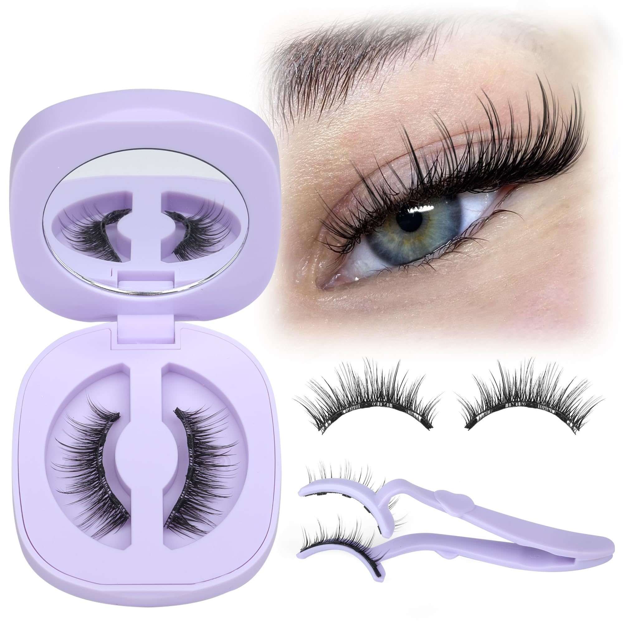 LANFLOWER magnetic eyelash with applicator close-up shows effortless magnetic attachment for quick daily wear.