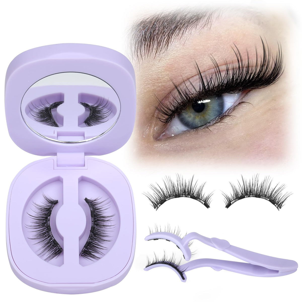 LANFLOWER magnetic eyelash with applicator close-up shows effortless magnetic attachment for quick daily wear.