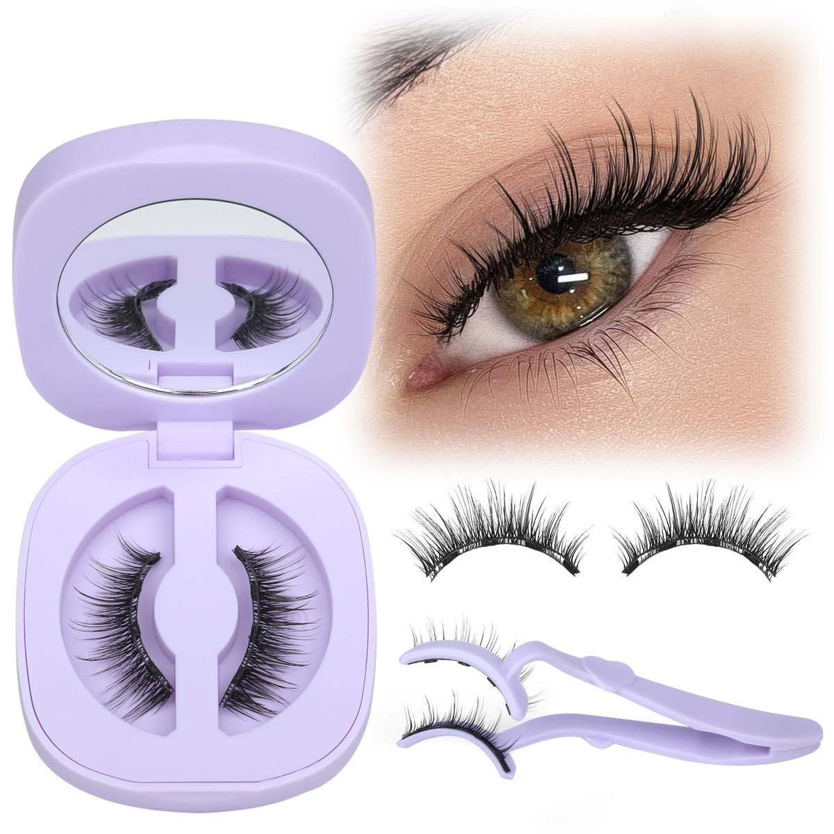 Lanflower magnetic eyelashes close-up with wispy fibers for natural, effortless look.