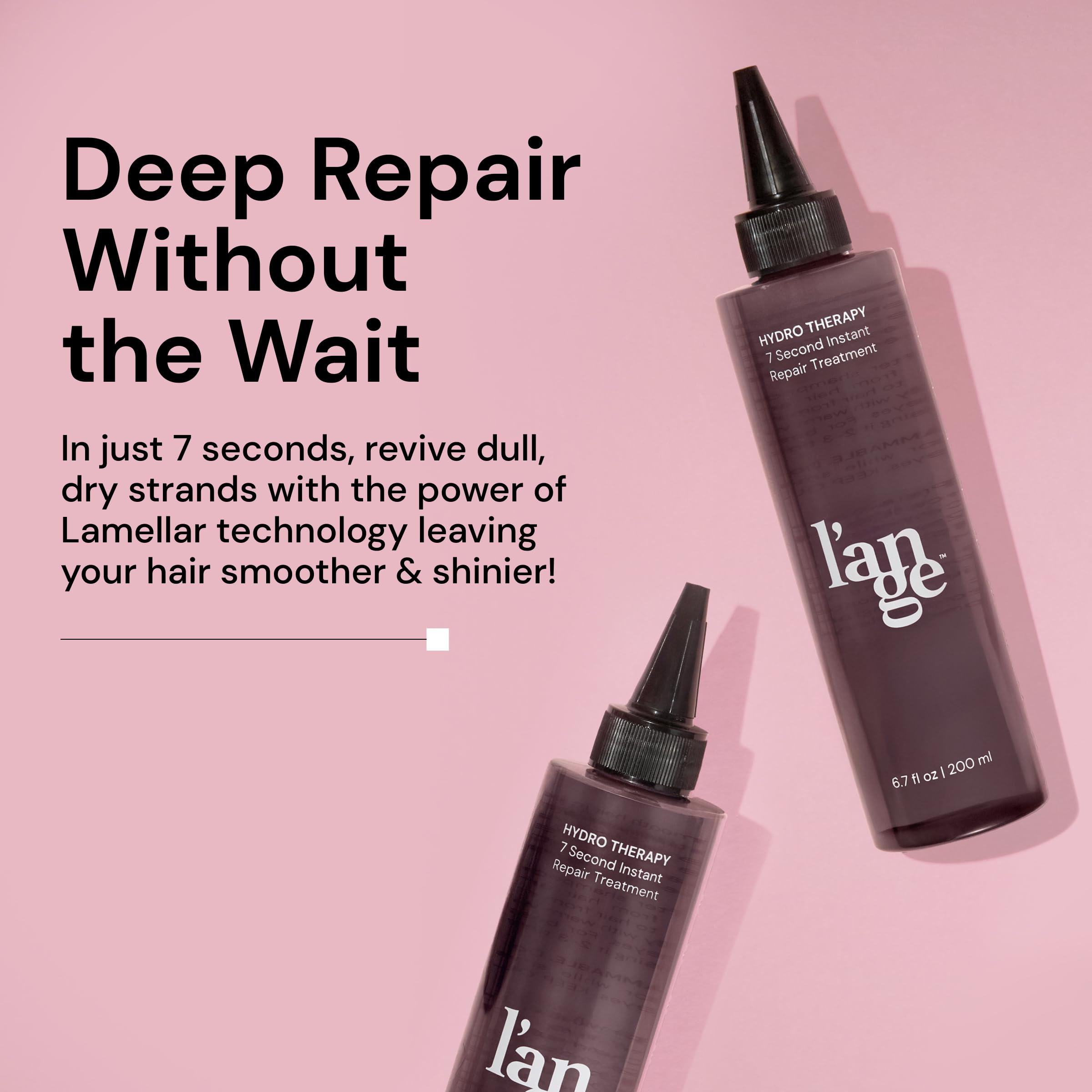 L'ANGE HAIR Hydro Therapy pump-action bottle enabling fast seven-second treatment.