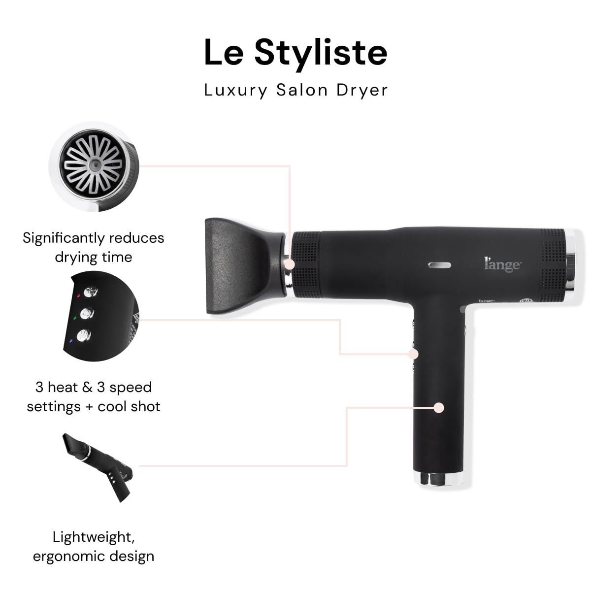 L'ANGE HAIR Le Styliste side view emphasizes slim profile for easy handling during styling.