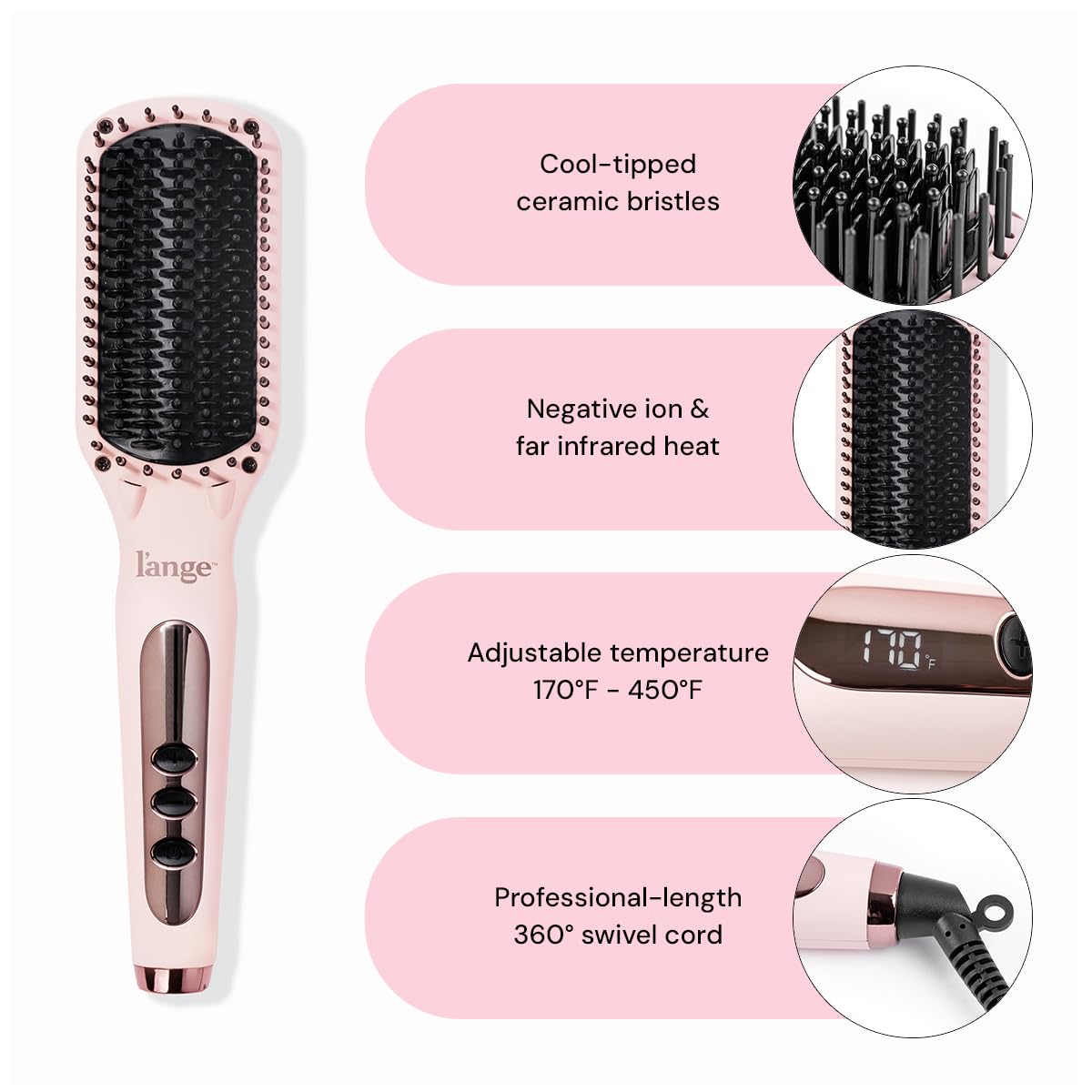 L'ANGE HAIR Le Vite brush temperature settings detail enables precise styling