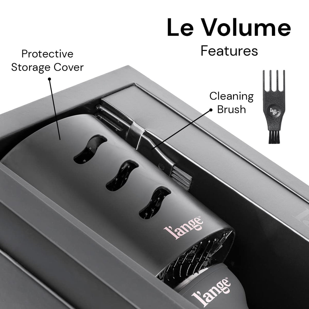 L'ANGE HAIR Le Volume with travel cover and cleaning brush for on-the-go styling.
